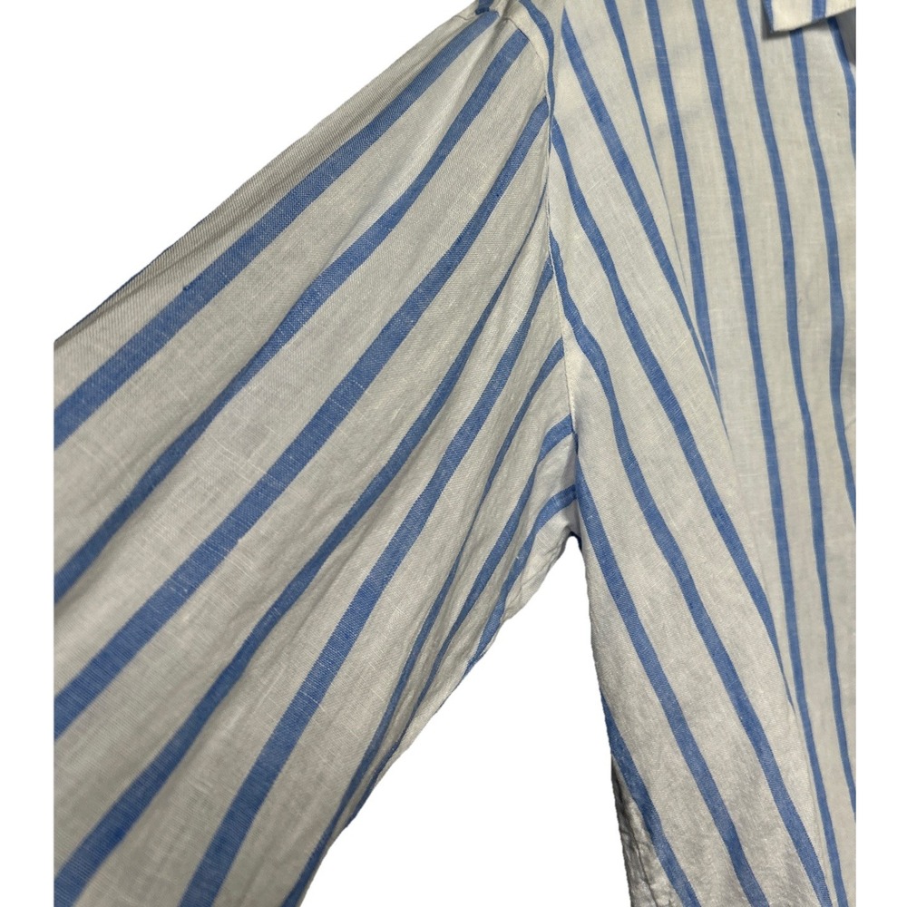 J. Jill Love Linen Long Sleeve Striped Button Front Top Blue‎ White Size L Beach - Picture 5 of 11
